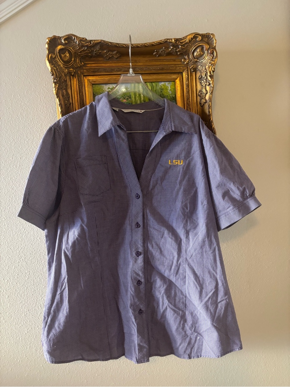 Cutter & Buck LSU Short-Sleeve Button up purple, white gold Shirt